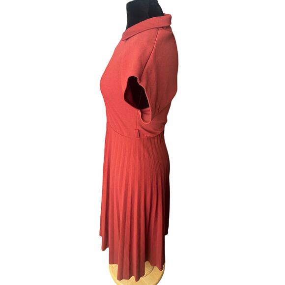 Vintage 90s Elizabeth & Nicole Rust Orange Pleated Secretary Dress Medium Large - Picture 3 of 6